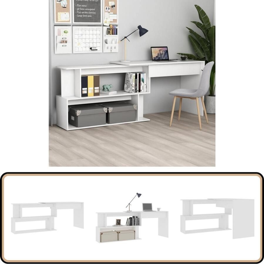 VidaXL Hoekbureau 200x50x76 cm Bewerkt hout Wit Hoekenbureau Bureau Modern Werkplek Kantoor Schrijfblad Houten Bureau Witte Meubelen Compact Bureau Multifunctioneel Bureau