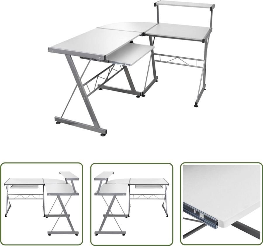 VidaXL Hoekbureau Bewerkte Hout 132x112x99 cm Wit Hoeken Bureau Werkstation Laptop Bureau Compact Bureau Witte Bureau Houten Bureau Kantoor Meubilair - Foto 2