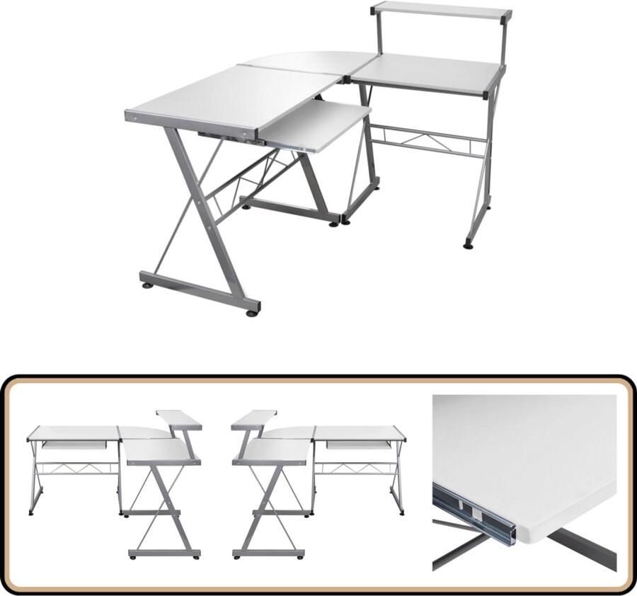 VidaXL Hoekbureau Bewerkte Hout 132x112x99 cm Wit Hoeken Bureau Werkstation Laptop Bureau Compact Bureau Witte Bureau Houten Bureau Kantoor Meubilair