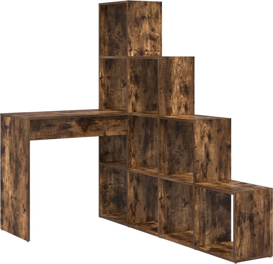 VidaXL Hoekbureau met plank met opslag Gerookt eiken 101.5 x 149.5 x 149.5 cm