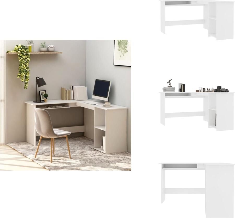 VidaXL Hoekbureau Hoekbureaus Bureau Bureaus Hoekbureau L-vormig 120x140x75 cm bewerkt hout wit