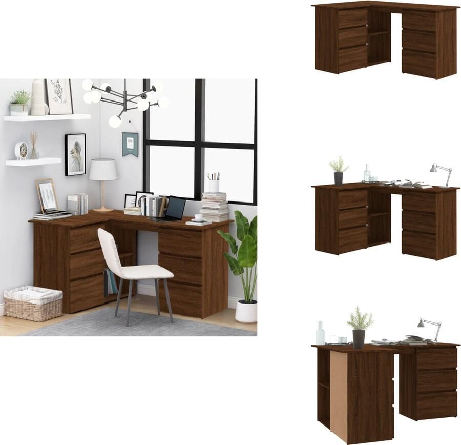VidaXL Hoekbureau Hoekbureaus Bureau Kantoortafel Hoekbureau 145x100x76 cm bewerkt hout bruineikenkleurig