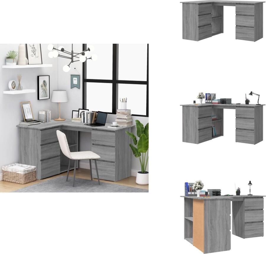 VidaXL Hoekbureau Hoekbureaus Bureau Kantoortafel Hoekbureau 145x100x76 cm bewerkt hout grijs sonoma eikenkleurig