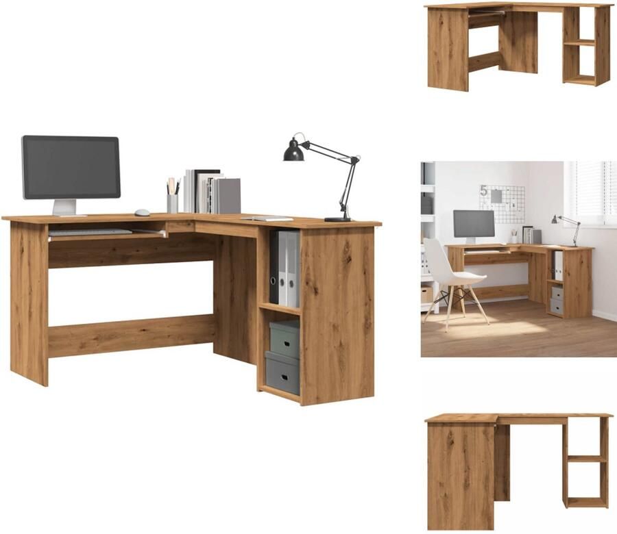 VidaXL Hoekbureau Hoekbureaus Bureau Laptoptafel Hoekbureau 120x140x75 cm bewerkt hout artisanaal eikenkleur