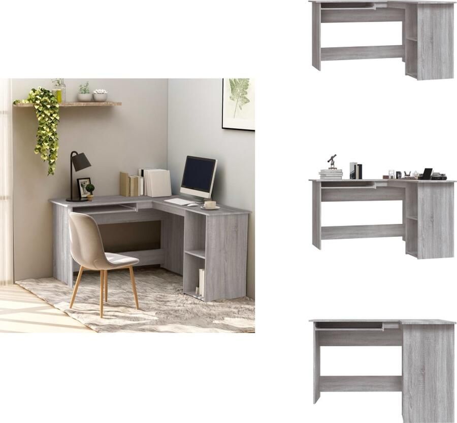 VidaXL Hoekbureau Hoekbureaus Bureau Laptoptafel Hoekbureau 120x140x75 cm bewerkt hout grijs sonoma eikenkleurig - Foto 2