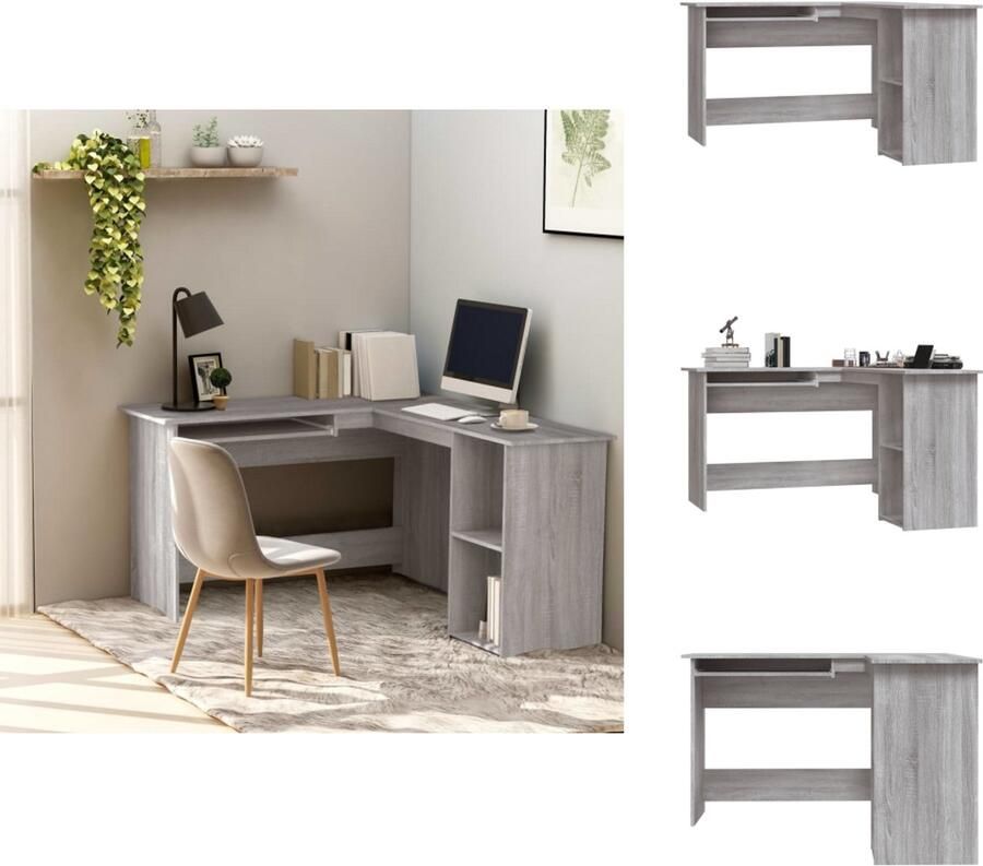VidaXL Hoekbureau Hoekbureaus Bureau Laptoptafel Hoekbureau 120x140x75 cm bewerkt hout grijs sonoma eikenkleurig
