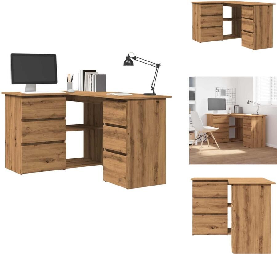 VidaXL Hoekbureau Hoekbureaus Bureau Laptoptafel Hoekbureau 145x100x76 cm bewerkt hout artisanaal eikenkleur