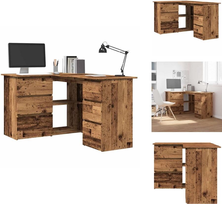 VidaXL Hoekbureau Hoekbureaus Bureau Laptoptafel Hoekbureau 145x100x76 cm bewerkt hout oud houtkleurig