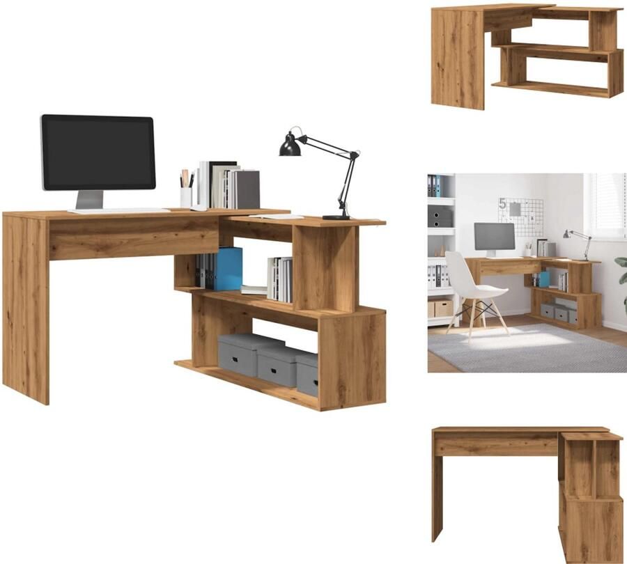 VidaXL Hoekbureau Hoekbureaus Bureau Studiebureau Hoekbureau 200 5x50x76 cm bewerkt hout artisanaal eikenkleur