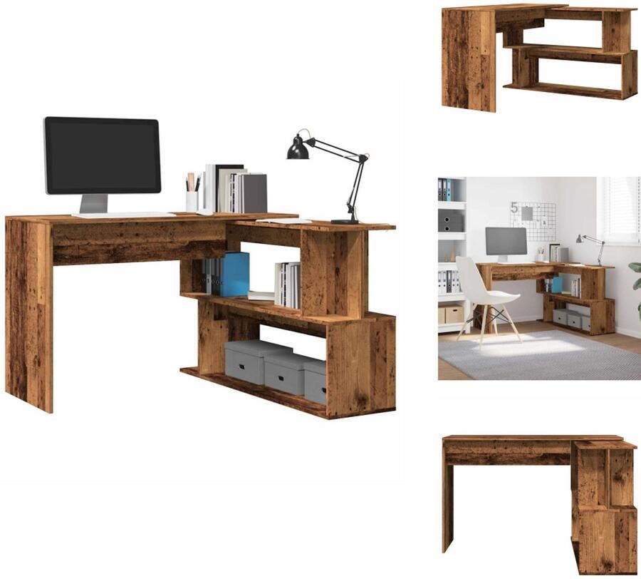 VidaXL Hoekbureau Hoekbureaus Bureau Studiebureau Hoekbureau 200 5x50x76 cm bewerkt hout oud houtkleurig