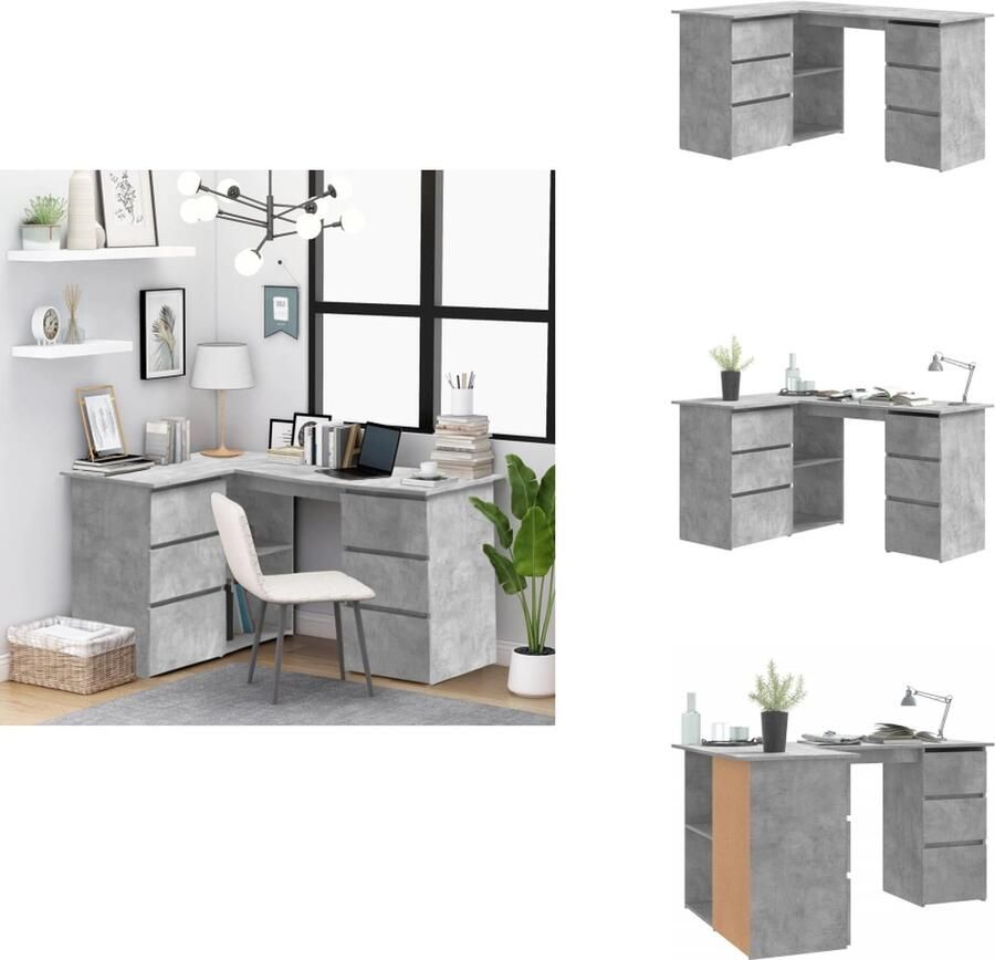 VidaXL Hoekbureau Hoekbureaus Hoektafel Hoektafels Hoekbureau 145x100x76 cm bewerkt hout betongrijs