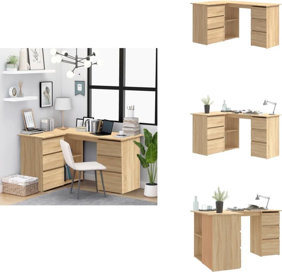 VidaXL Hoekbureau Hoekbureaus Hoektafel Hoektafels Hoekbureau 145x100x76 cm bewerkt hout sonoma eikenkleurig