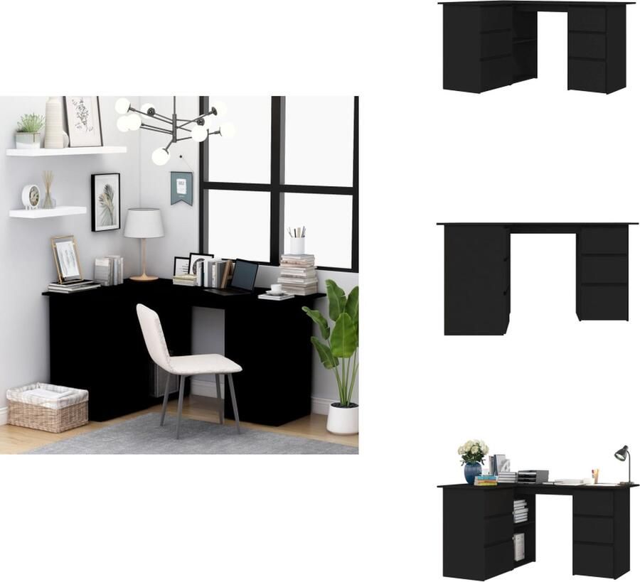 VidaXL Hoekbureau Hoekbureaus Hoektafel Hoektafels Hoekbureau 145x100x76 cm bewerkt hout zwart
