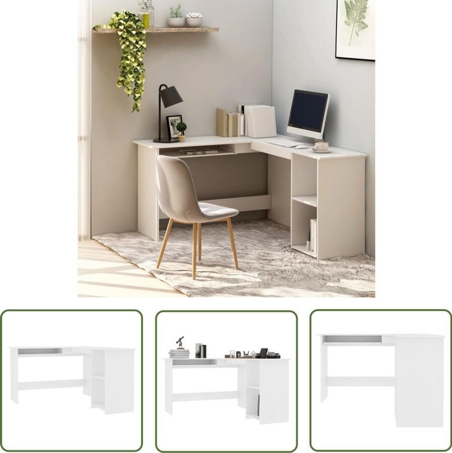 VidaXL Hoekbureau L-vorm Wit 120x140x75 cm Hoekenbureau Bureau Werkplek Houten Bureau Witte Bureau L-vormig Bureau Compact Bureau Thuiskantoor Studie Buro Ergonomische Bureaublad