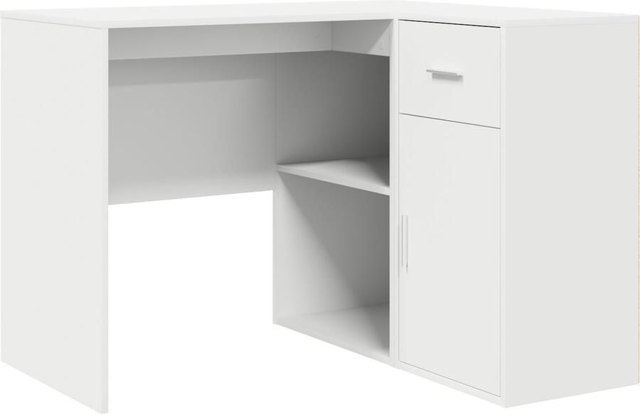 VidaXL Hoekbureau met lade met plank Wit 102 x 50 x 75 cm Bewerkt hout