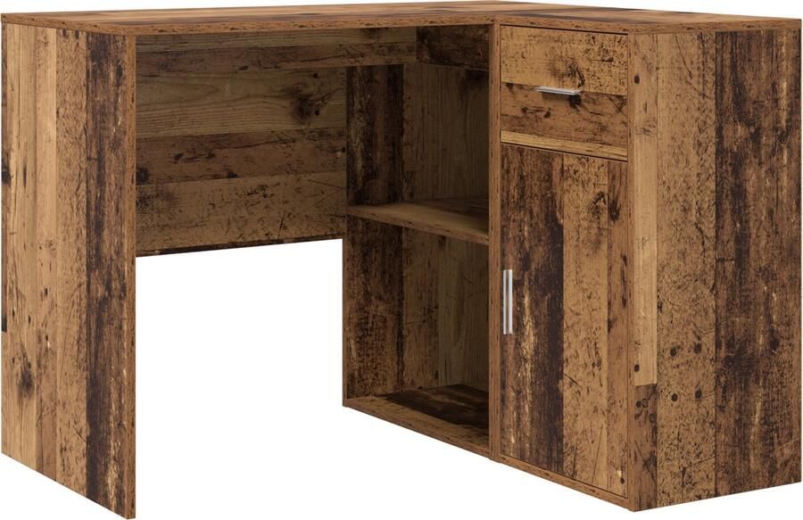 VidaXL Hoekbureau met lade Oud hout 102 x 50 x 75 cm Bewerkt hout