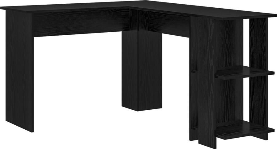 VidaXL Zwart Eiken Hoekbureau met plank met opslag Zwart eiken Medium MDF