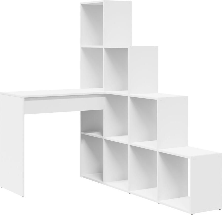 VidaXL Hoekbureau met plank met opslag Wit Standaard Engineered hout en MDF