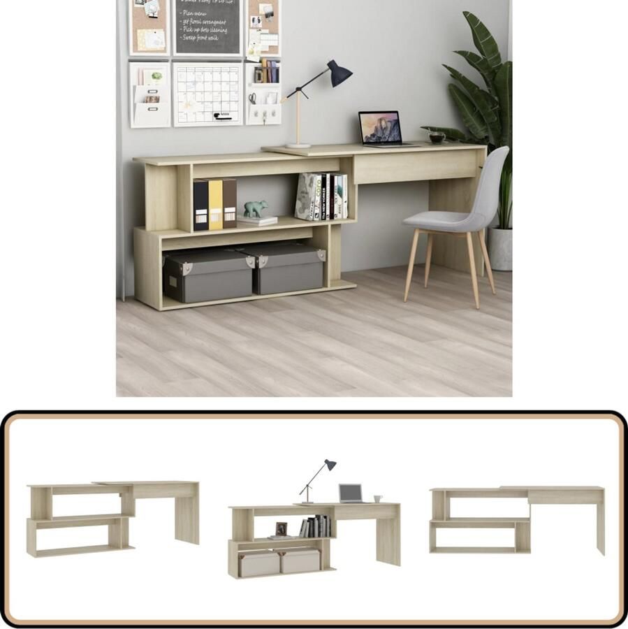 The Living Store Bureau Hoekbureau 200 x 50 x 76 cm Draaibaar Sonoma eiken Hoekenbureau Bureaus Houten Bureau Werkblad Home Office - Foto 2