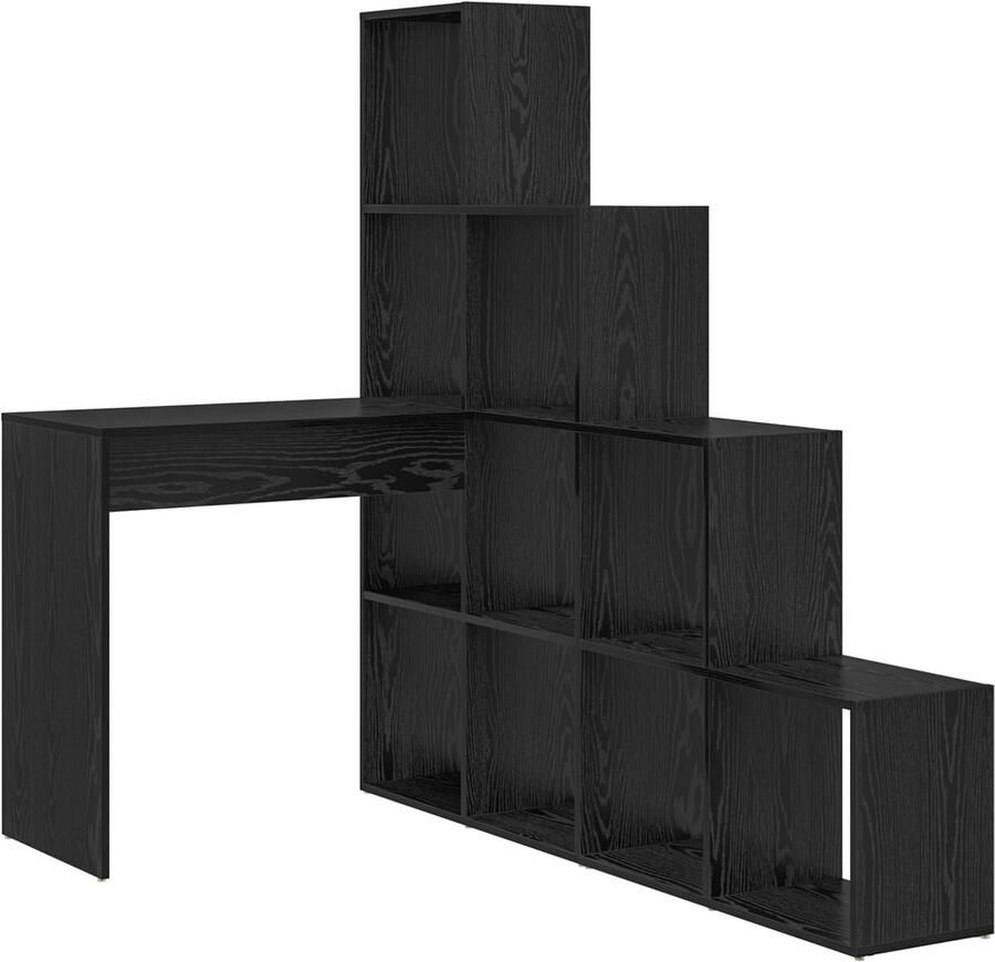 VidaXL Hoekbureau met plank met opslag Zwart eiken 101.5 x 149.5 x 149.5 cm