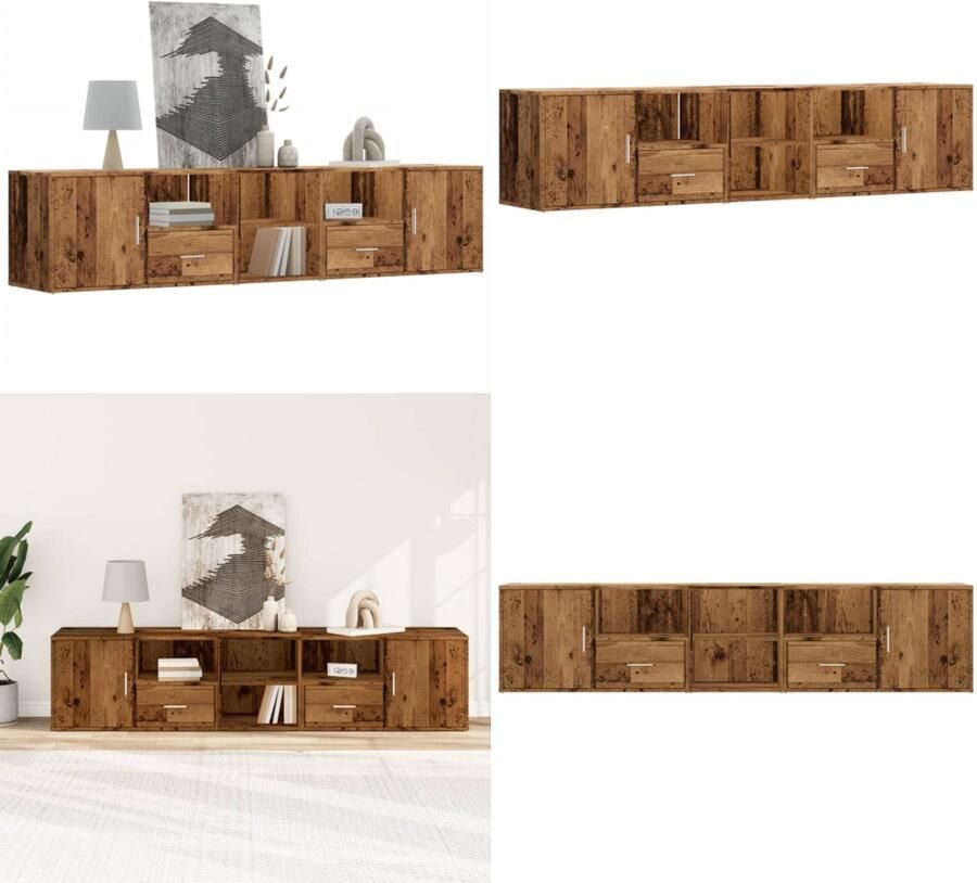 VidaXL Hoekkast 200x40x45 cm bewerkt hout oud houtkleurig Hoekkast Hoekkasten Hoek Kast Schappenkast