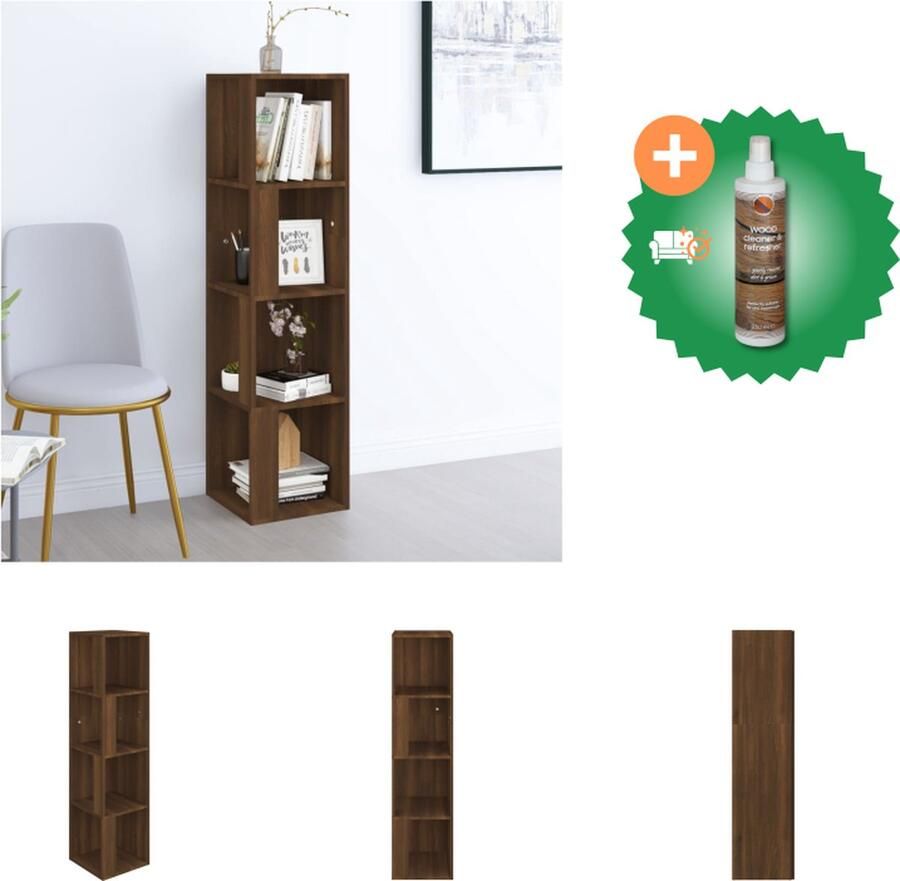 VidaXL Hoekkast 33x33x132 cm bewerkt hout bruineikenkleurig Kast Inclusief Houtreiniger en verfrisser