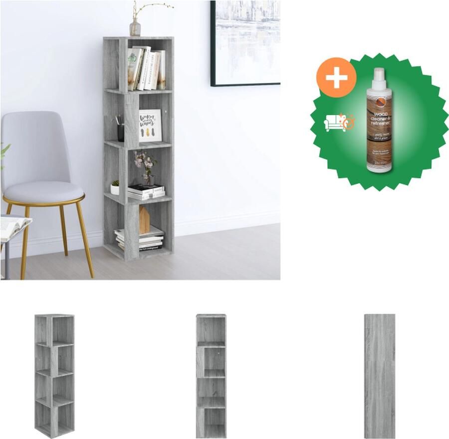 VidaXL Hoekkast 33x33x132 cm bewerkt hout grijs sonoma eikenkleurig Kast Inclusief Houtreiniger en verfrisser