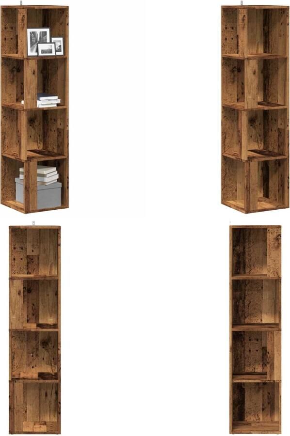 VidaXL Hoekkast 33x33x132 cm bewerkt hout oud houtkleurig Hoekkast Hoekkasten Hoek Kast Opslagkast