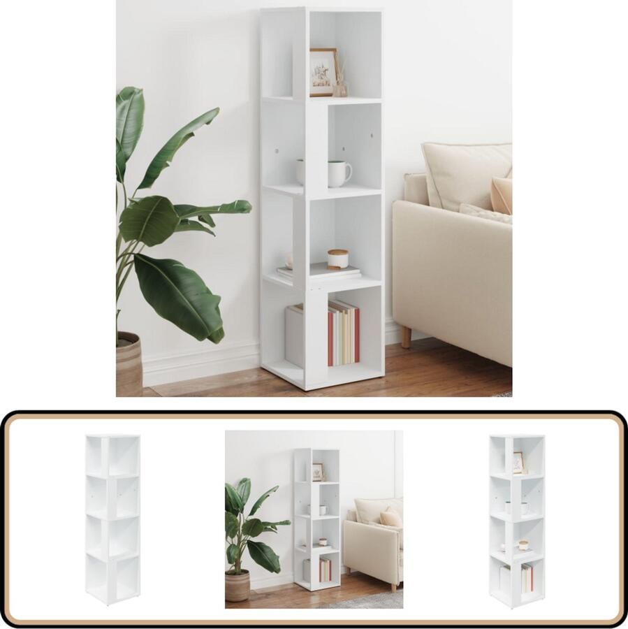 VidaXL Hoekkast 33x33x132 cm Bewerkt hout Wit Hoekkast Witte Kast Houten Kast Opslagkast Interieurdecoratie