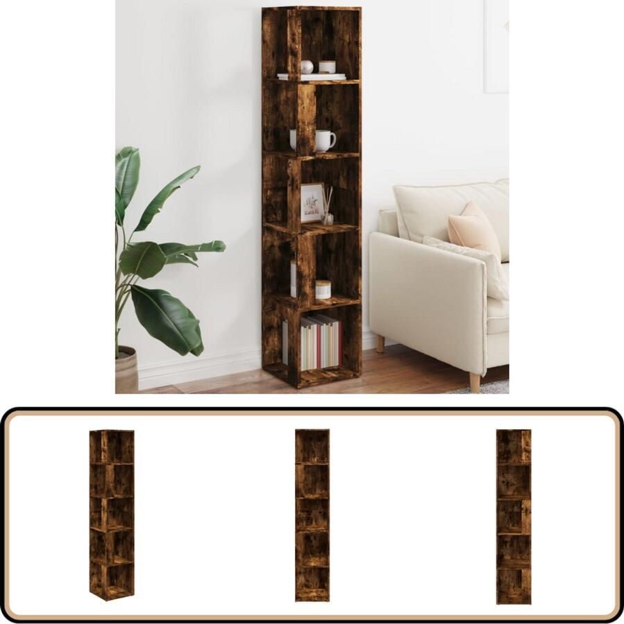 The Living Store Hoekkast 33x33x164 5 cm bewerkt hout gerookt eikenkleurig Hoekkast Opbergkast Houten Kast Bruine Kast Vintage Kast - Foto 2