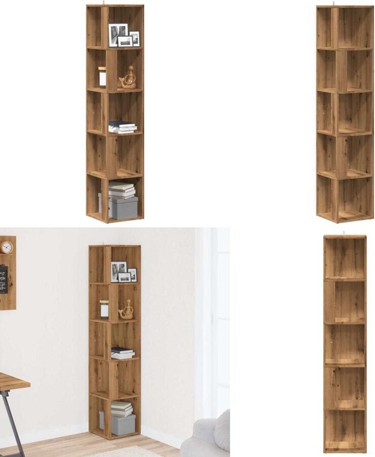 VidaXL Hoekkast 33x33x165 cm bewerkt hout artisanaal eikenkleur Hoekkast Hoekkasten Hoek Kast Opslagkast