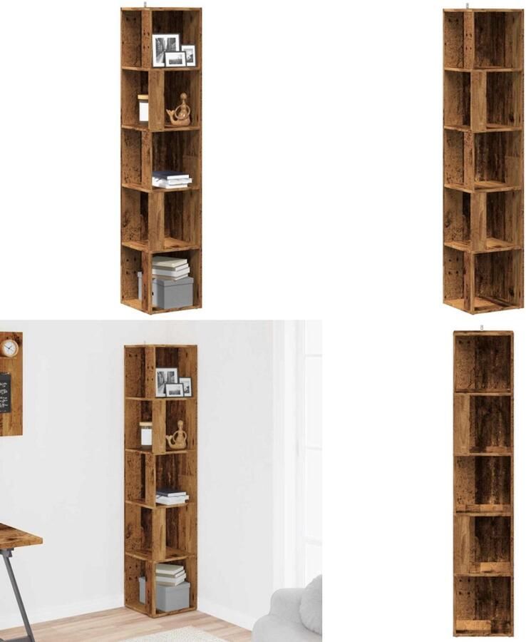 VidaXL Hoekkast 33x33x165 cm bewerkt hout oud houtkleurig Hoekkast Hoekkasten Hoek Kast Opslagkast