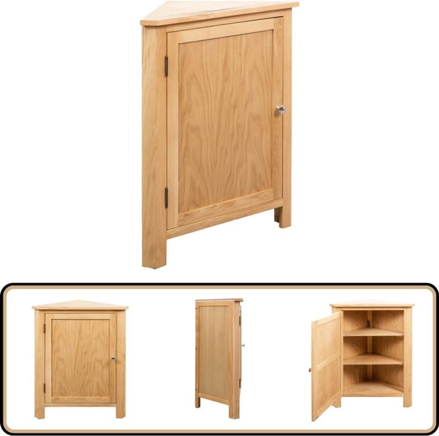 VidaXL Hoekkast 59x45x80 cm Massief Eikenhout Hoekkast Kastelement Opslagruimte Eiken Hout Bruine Kleur Klein Formaat Woonaccessoires