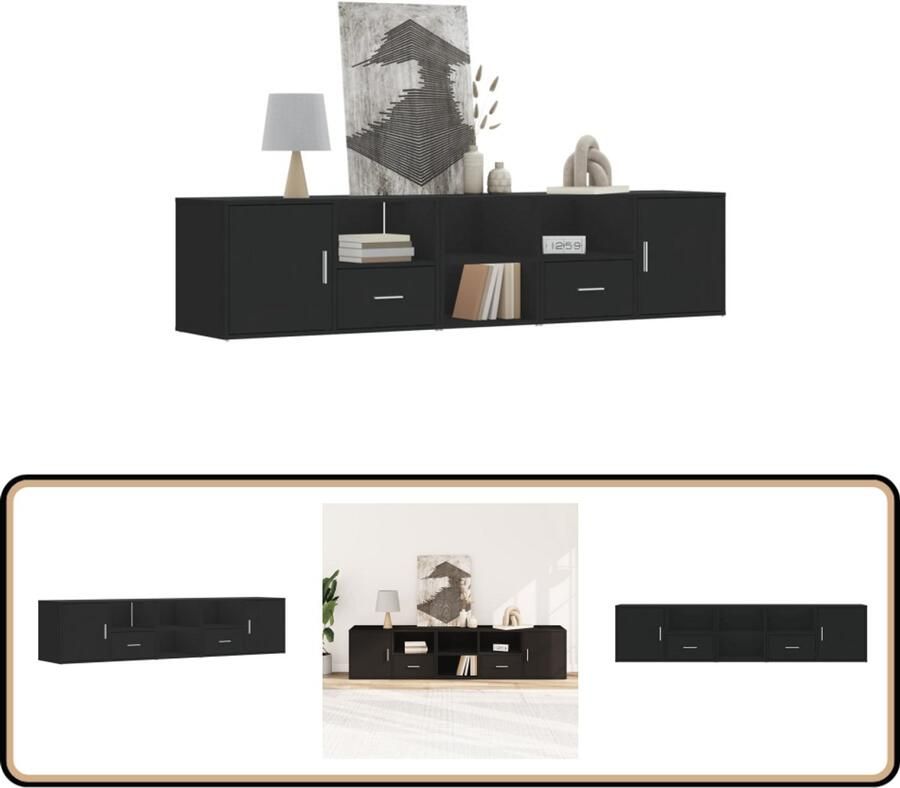 VidaXL Hoekkast Bewerkt hout Zwart 200x40x45 cm Hoekkast Hoekkasten Hoek Kast Schappenkast