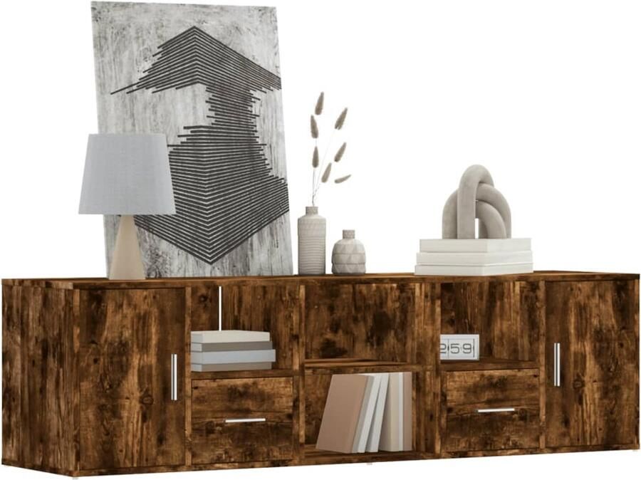 The Living Store Hoekkast 160x40x45 cm bewerkt hout gerookt eikenkleurig Hoekkast Kast Bergruimte Houten Kast Bruine Kast - Foto 2