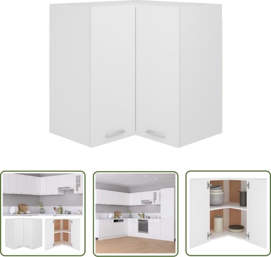 The Living Store Hanghoekkast Lyon 57x57x60 cm bewerkt hout wit Hangkast Keukenopbergkast Opbergkast Houten Kast Wit Kast