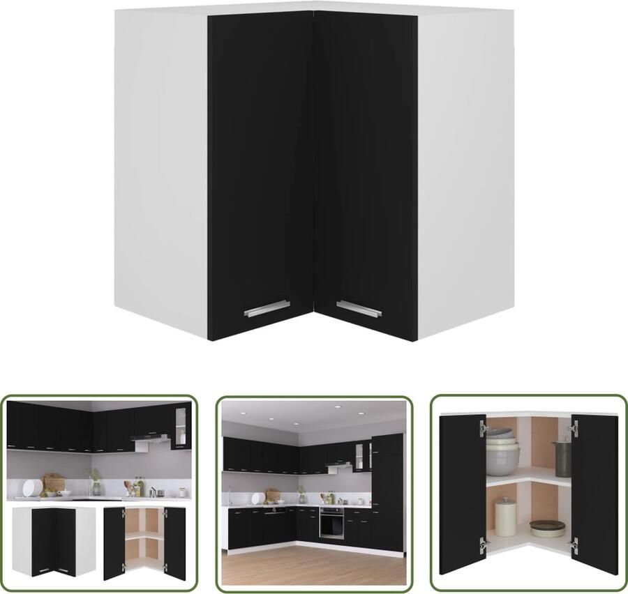 The Living Store Hanghoekkast Lyon 57x57x60 cm bewerkt hout zwart Hangkast Keukenkast Opbergkast Badkamerkast Kleine Kast