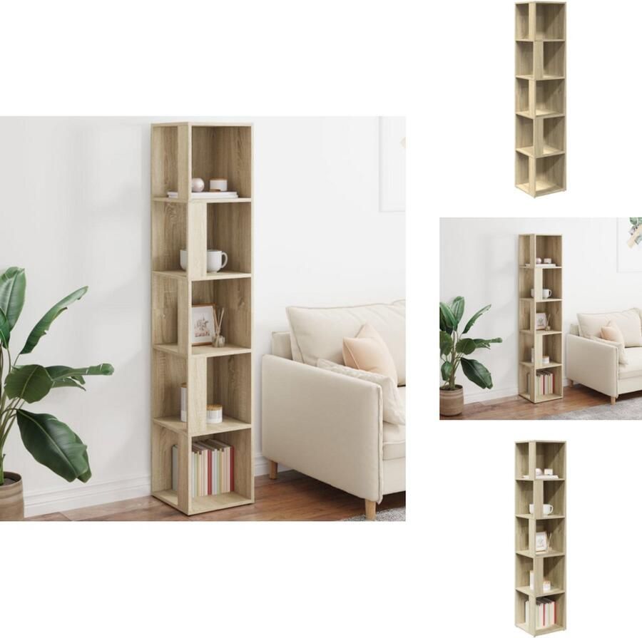 The Living Store Opbergkast 5 vakken Stevig en stabiel Compact for Schoon te maken Sonoma eiken Spaanplaat 33x33x164.5 cm Montage vereist Hoekkast Opbergkast Sonoma Eiken Houten Kast Compact - Foto 4