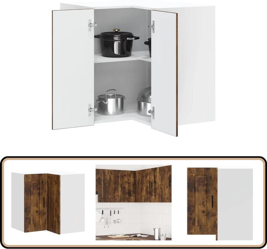 VidaXL Hoekkast Porto Gerookt Eiken 57x57x60cm Keukenhoekkast Winkelkasten Opslagoplossing Keukeninrichting Houten Kast