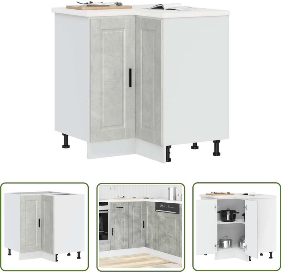 The Living Store Keuken hoekonderkast Porto bewerkt hout betongrijs Keukenhoekonderkast Keukenopbergruimte Houten Keukenkasten Betongrijze Keuken Kokekast