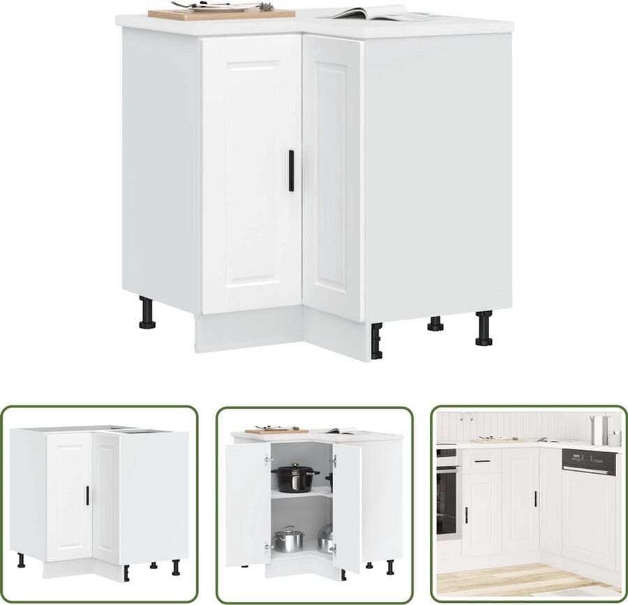 The Living Store Keuken hoekonderkast Porto bewerkt hout wit Keukenhoekonderkast Keukenopbergruimte Houten Keukenkasten Wit Keukenmeubel Praktische Keukenopslag