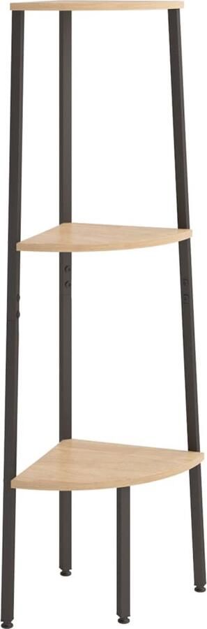 VidaXL Hoekkastje 3 schappen lichtbruin zwart Hoekkast Opbergkast Bibliotheek Houten Kast Metalen Kast Bruine Kast Zwarte Kast Livingroom Furniture Bedroom Furniture