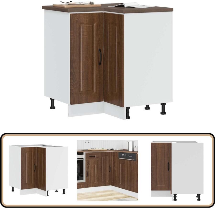 VidaXL Hoekkeukenkast Kalmar Bruin Eikenhout 75x75 cm Keukenonderkast Hoekkeukenonderkast Houten Keukenkasten Bruine Eiken Meubels Opslagoplossing Keuken