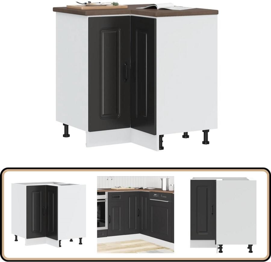 VidaXL Hoekkeukenonderkast Kalmar Zwart 75 5x75 5x81 5cm Keukenonderkast Hoekkeuken Zwarte Keukenkasten Houten Keukenkasten Opslagoplossing Keuken