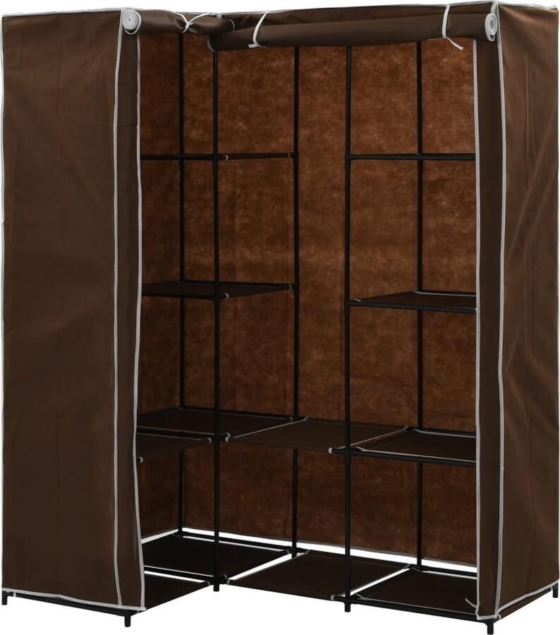 VidaXL Hoekkledingkast 130x87x169 cm Bruin Hoekkast Kledingkast Opslagruimte Kleding Organizer Ruime Kast Compact Design Bruin Metalen Frame Polyester