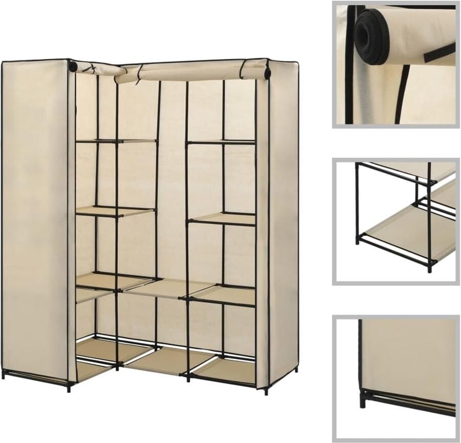VidaXL Hoekkledingkast 130x87x169 cm crème Hoekkast Kledingkast Kledingopslag Garderobe Interieurdecoratie