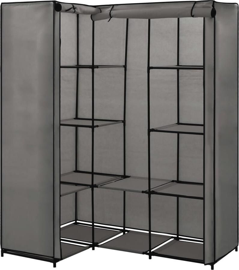 VidaXL Hoekkledingkast 130x87x169 cm Grijs Hoekkast Kledingkast Garderobe Opslagruimte Kleding Organizer Compact Design Grijze Kleuren