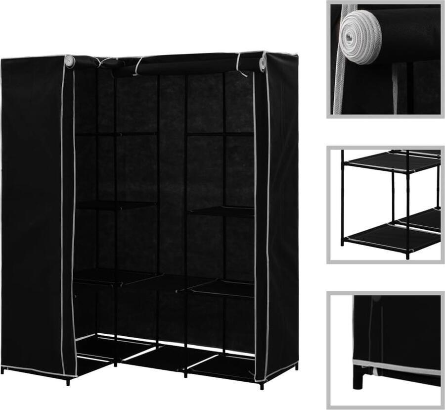 VidaXL Hoekkledingkast 130x87x169 cm Zwart Hoekkast Kledingkast Opbergkast Inbouw Kast Garderobe Kledingopslag Ruime Kast Zwarte Kast - Foto 2