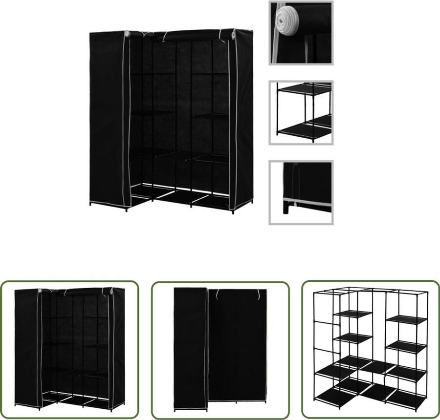 VidaXL Hoekkledingkast 130x87x169 cm Zwart Hoekkast Kledingkast Opbergkast Inbouw Kast Garderobe Kledingopslag Ruime Kast Zwarte Kast