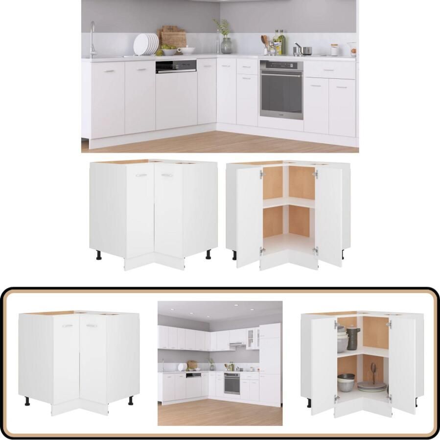 VidaXL Hoekonderkast 75 5x75 5x80 5 cm Wit Keukenkast Opbergkast Houten Kast Wit Kast Hoekkast
